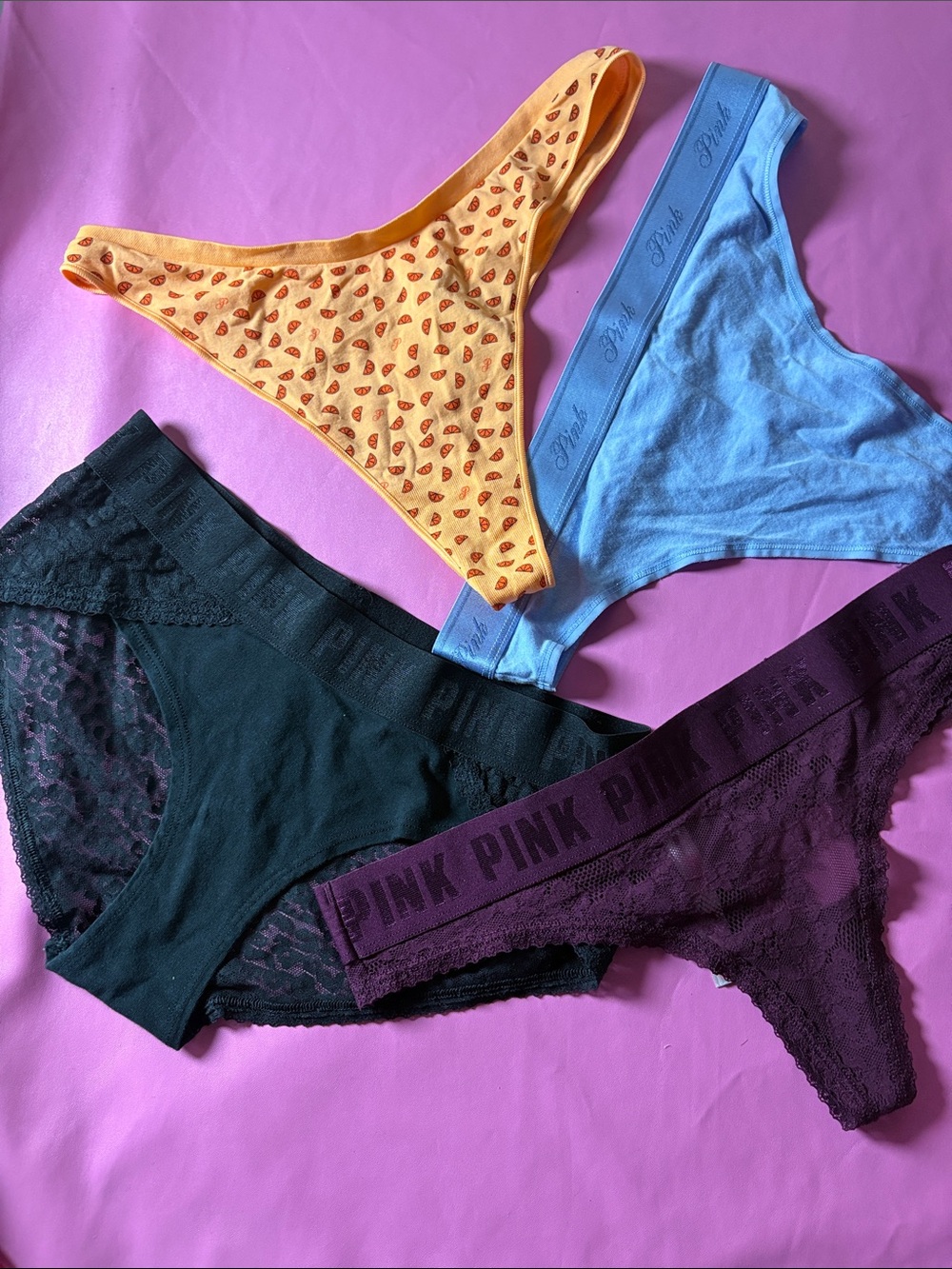 Victoria's Secret PINK Assorted Thong & Bikini Set - Yellow, Blue, Black, Plum
